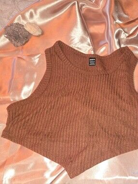 SHEIN Rust Brown Ribbed V-Neck Sleeveless Sweater